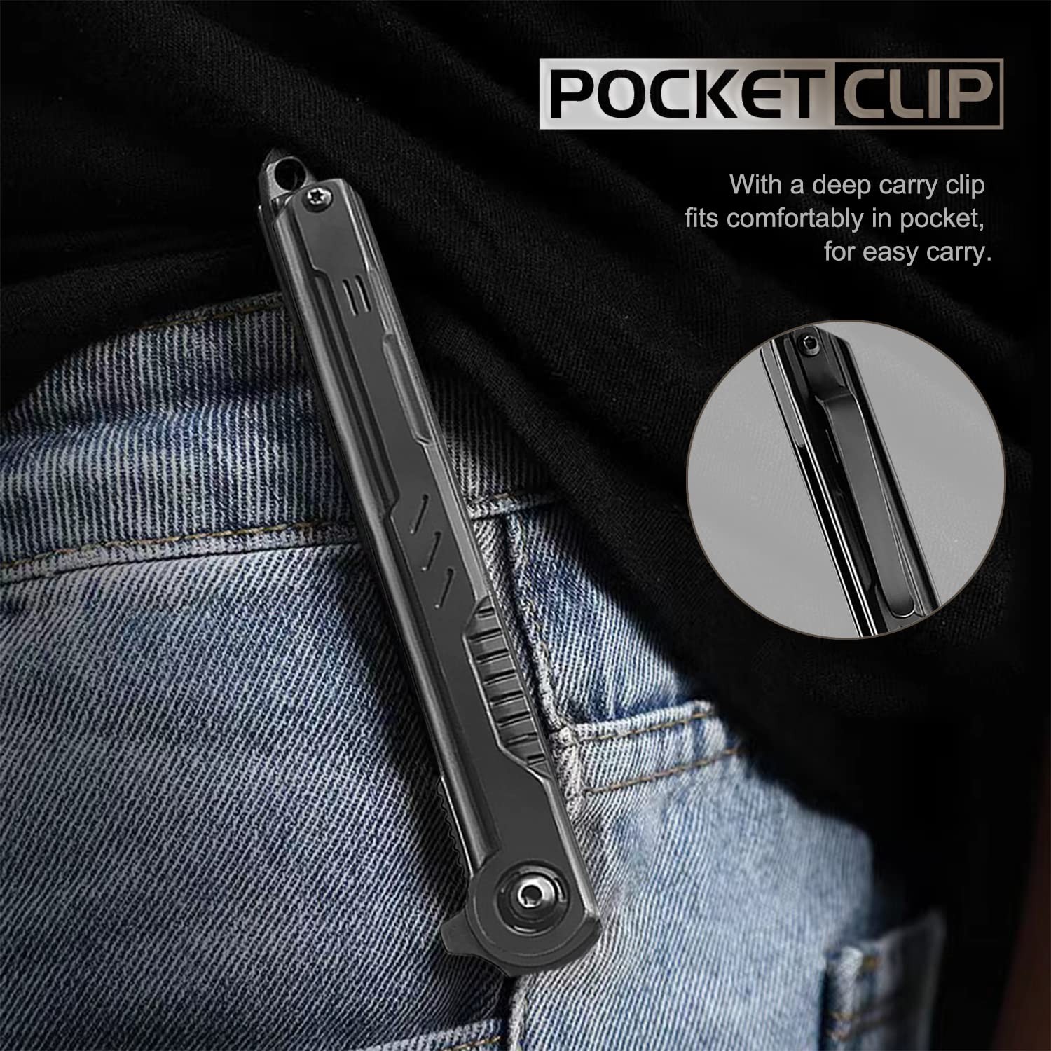 EDC Pocket Knife for Men, Tanto Folding Knives with Clip, Slim Gentleman’s Kn…