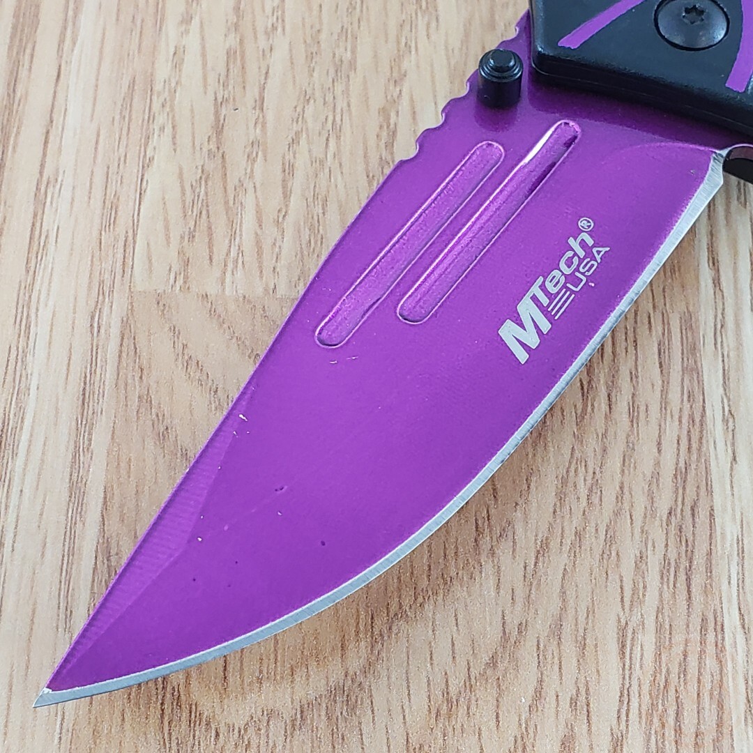MTech Assisted Folding Knife 3.63″ Purple Stainless Steel Blade Aluminum Handle
