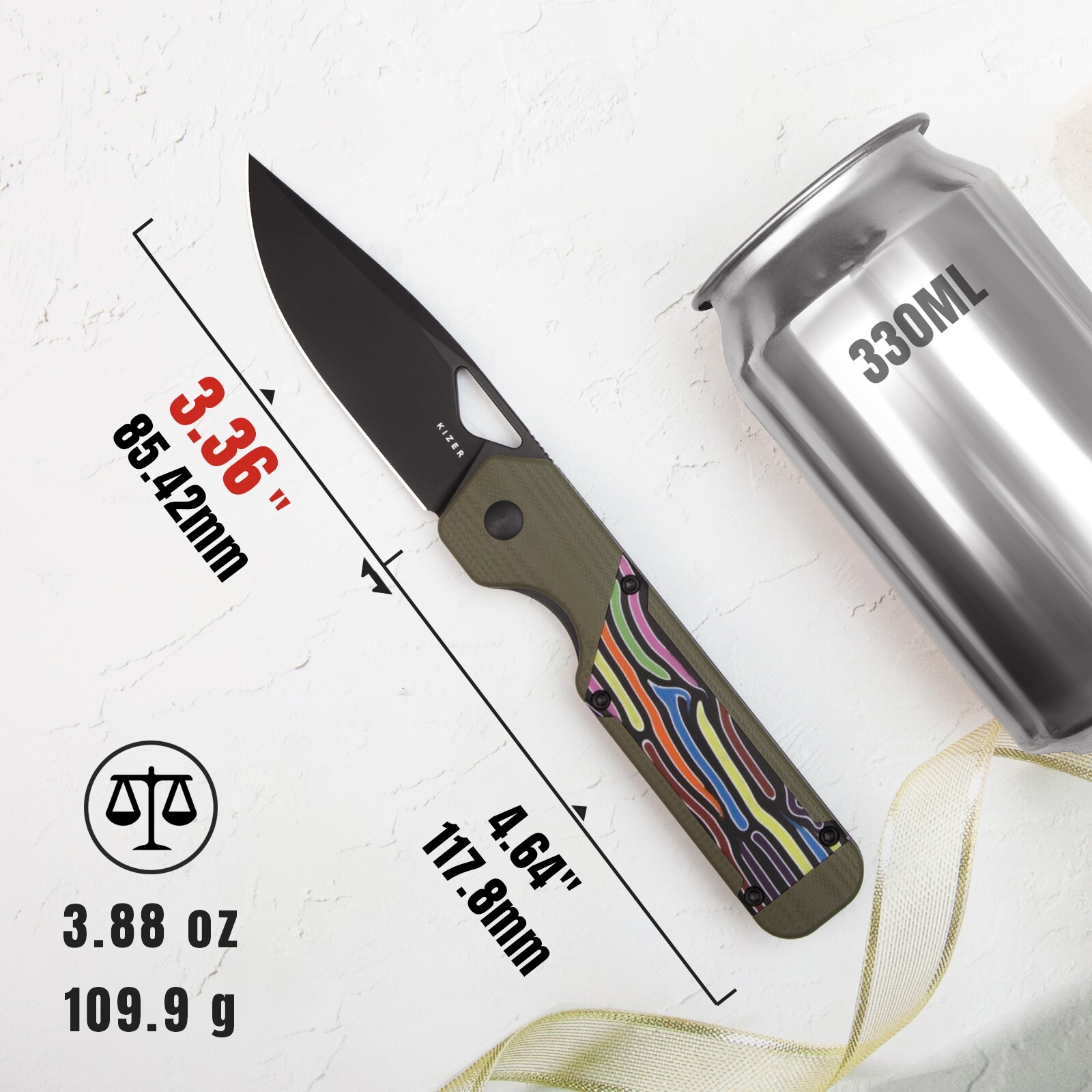 Kizer Militaw Pocket Knife, 3.36» Nitro-V Blade Camping Folding Knife V3634A3