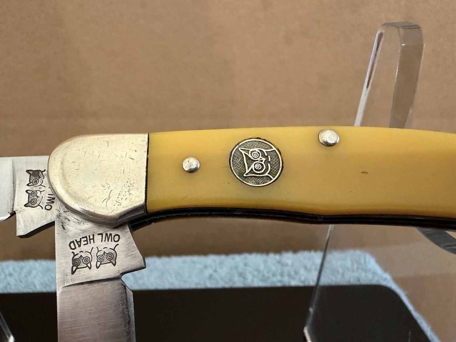 Owl Head Trapper Pocket Knife Yellow VINTAGE Solingen Germany NICE CONDITION!!