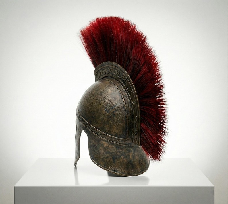 New Odysseus Ancient Greek Spartan Helmet with Red Crest Halloween LARP Costumes