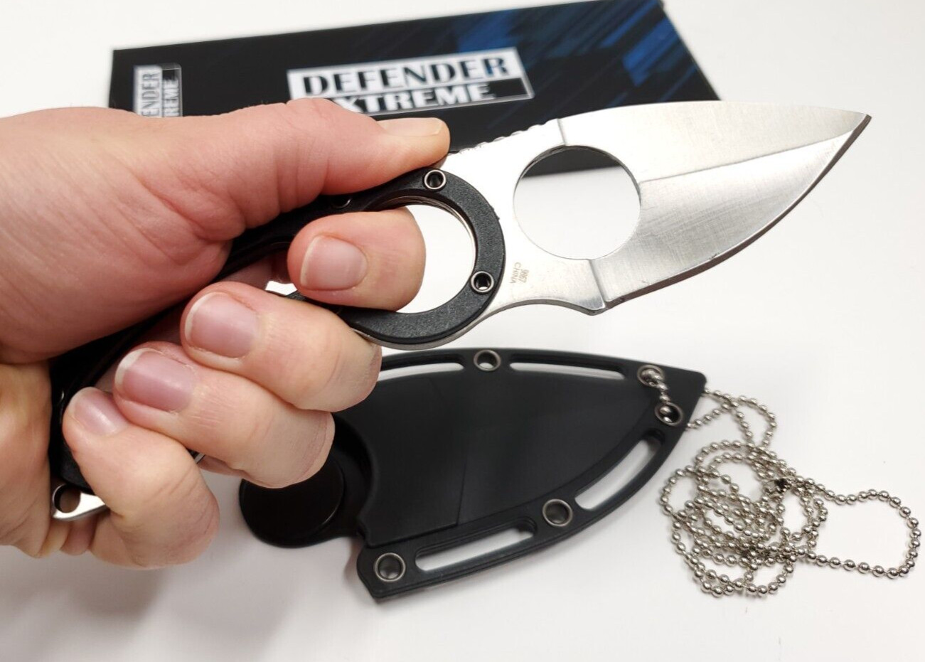 Concealed Carry Full Tang Fixed Blade Boot Neck Knife w/ Finger Hole EDC Sheath