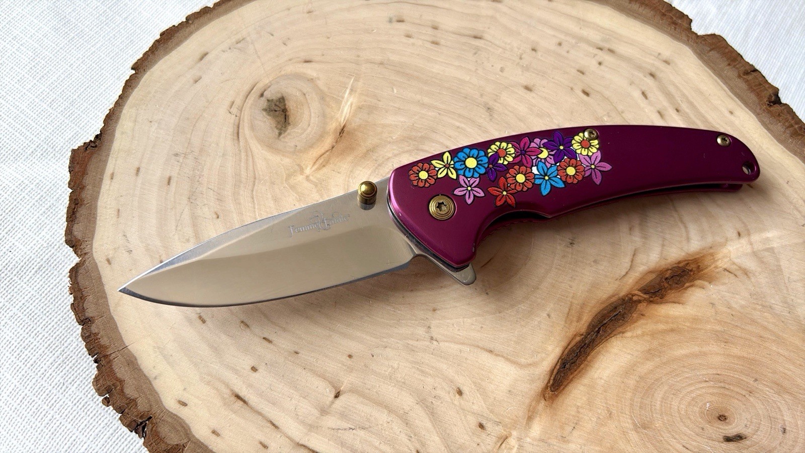 7” Mini Pocket Knife Flowers Design Pink Ladies Gold Pocket Clip Pretty Girly