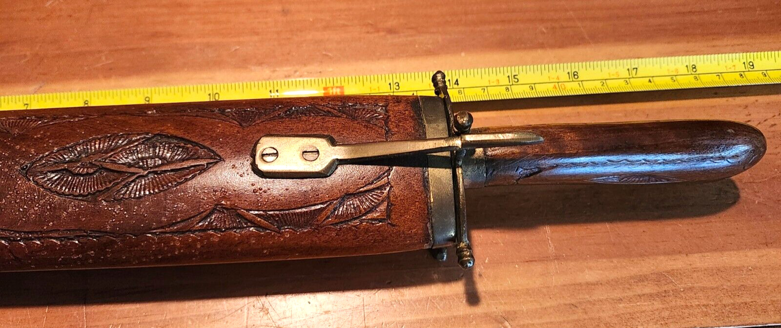 Decorative Knife Carving Set In Wooden Hand Carved & Brass Casing VTG India