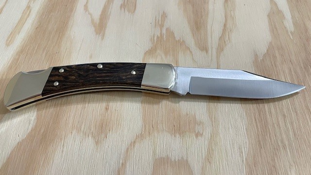 Buck 110USA Ebony WOOD Handle Folding Hunting Knife Lockback W/Leather Sheath-‘