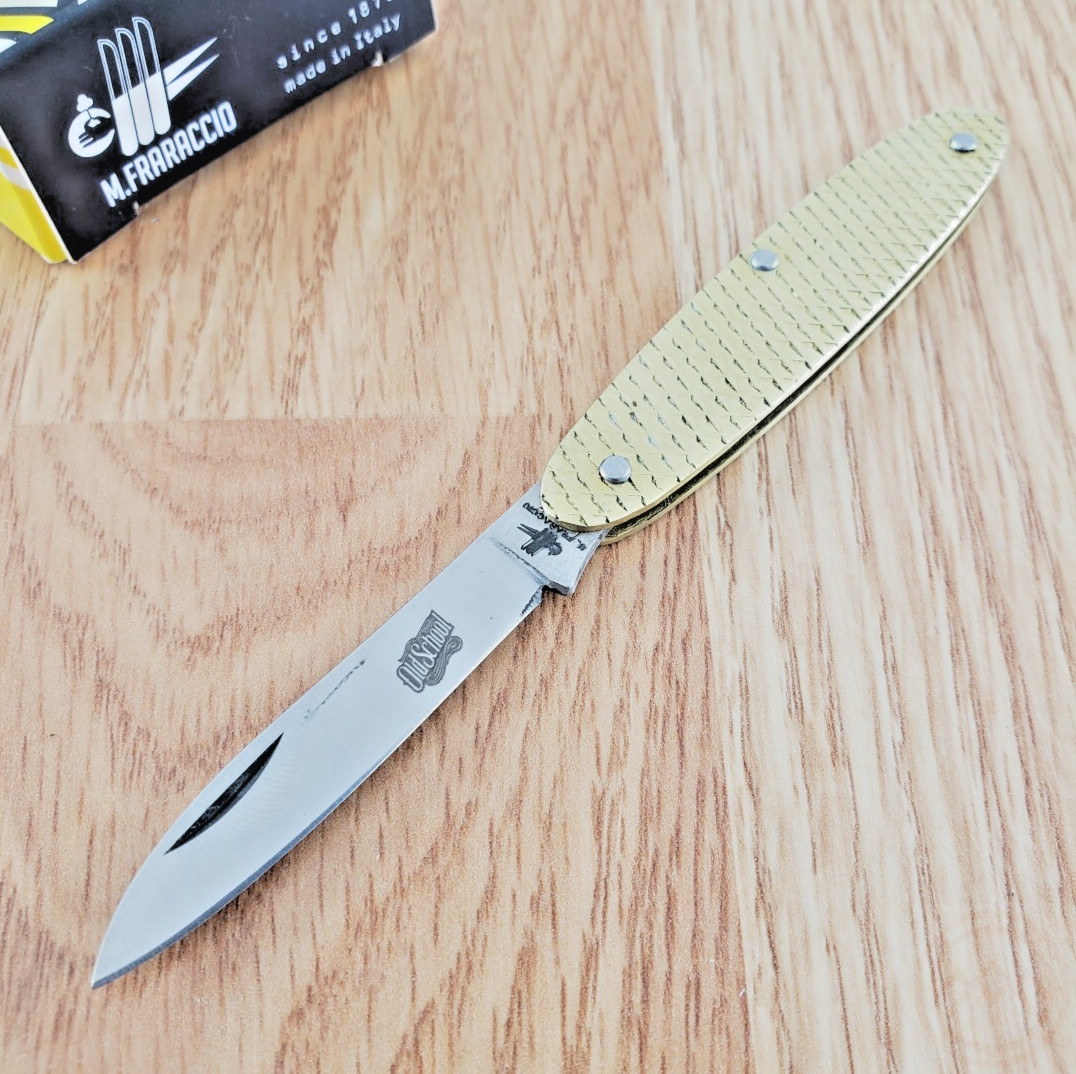 Fraraccio Knives Old School Folding Knife Stainless Steel Blade Brass Handle
