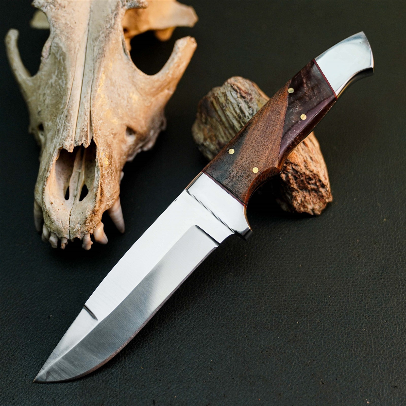 8.8″ Hunting EDC Stainless Knife Handmade Full Tang Wood Handle + Sheath