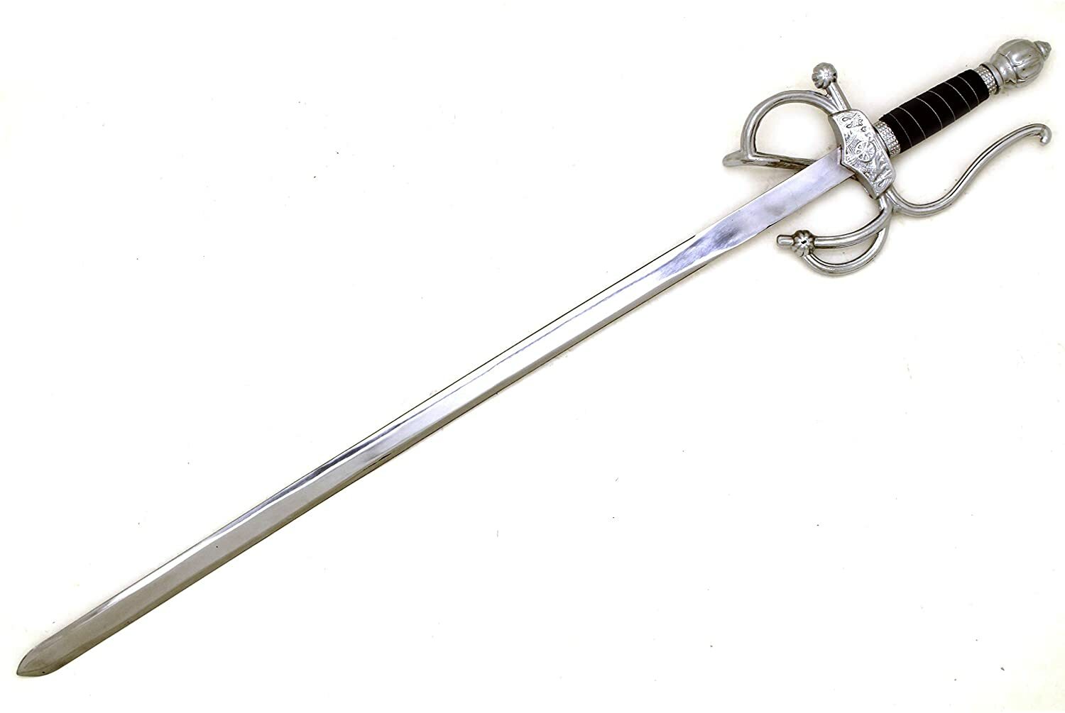 Medieval Warrior Black Handle Rapier Sword with Matching Scabbard