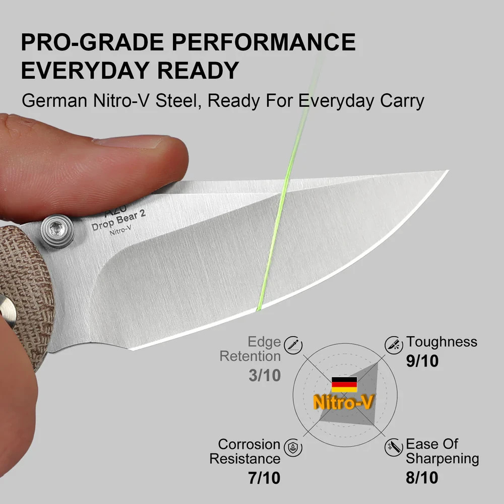 Kizer Cutlery Drop Bear 2 Folding Knife 3″ Nitro V Steel Blade Micarta Handle