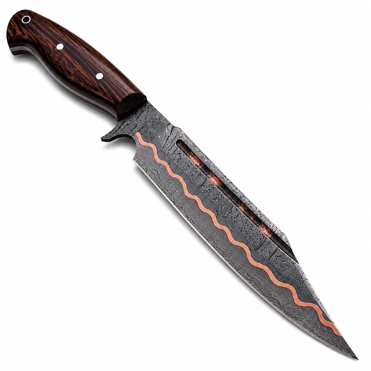 Premium Hand Forged Copper Dasmascus Steel Hunting Bowie Viking Saxon Seax Knife