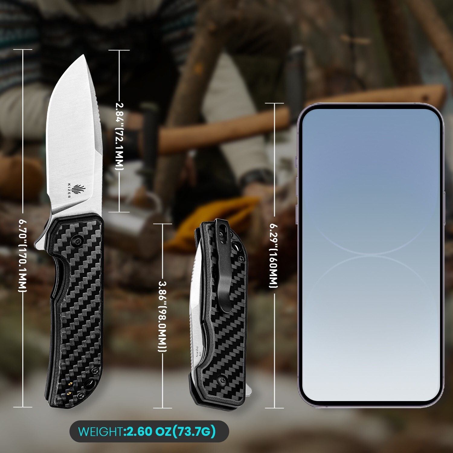 Kizer Nice Guy Drop Point Folding Pocket Knife 154CM Blade G10 Carbon Handle