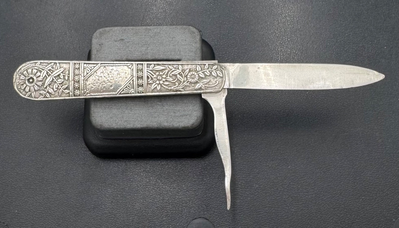 Antique Victorian w/ Engraved Handle Folding Sterling Silver Fruit Knife 5.5″