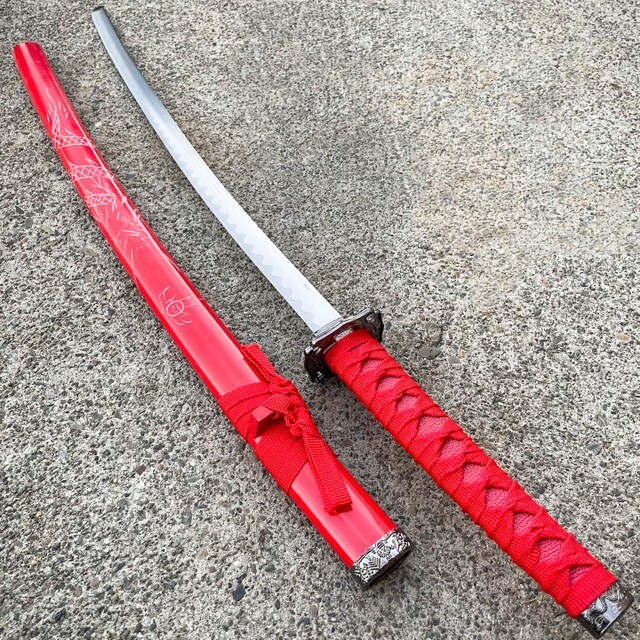 Japanese Samurai Sword KATANA High Carbon Steel Ninja Blade Dragon Tang Wood RED