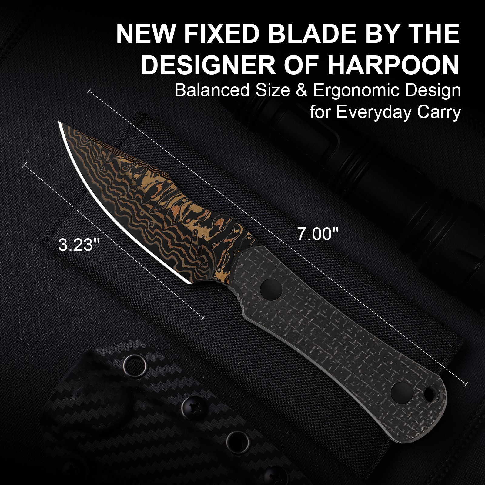 Kizer Bone Fixed Knife Copper Damascus Blade Micarta Handle With Sheath 1122A2