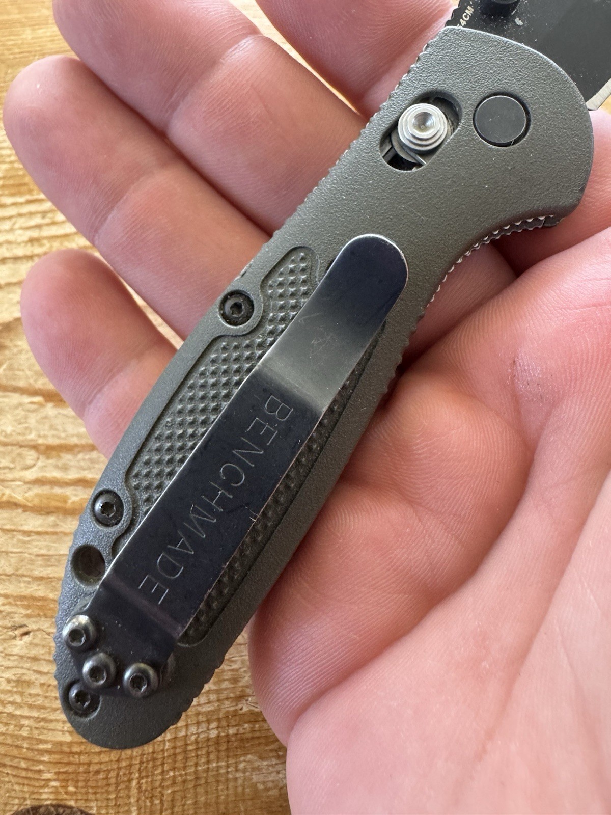 Benchmade Mini Griptilian 556 Mel Pardue 154CM OD Green Handle Knife Plain Edge