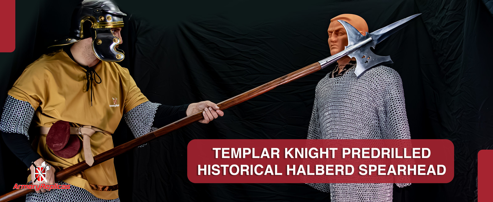 Medieval Halberd Head Carbon Steel Crusader Templar Spearhead Polearm Display