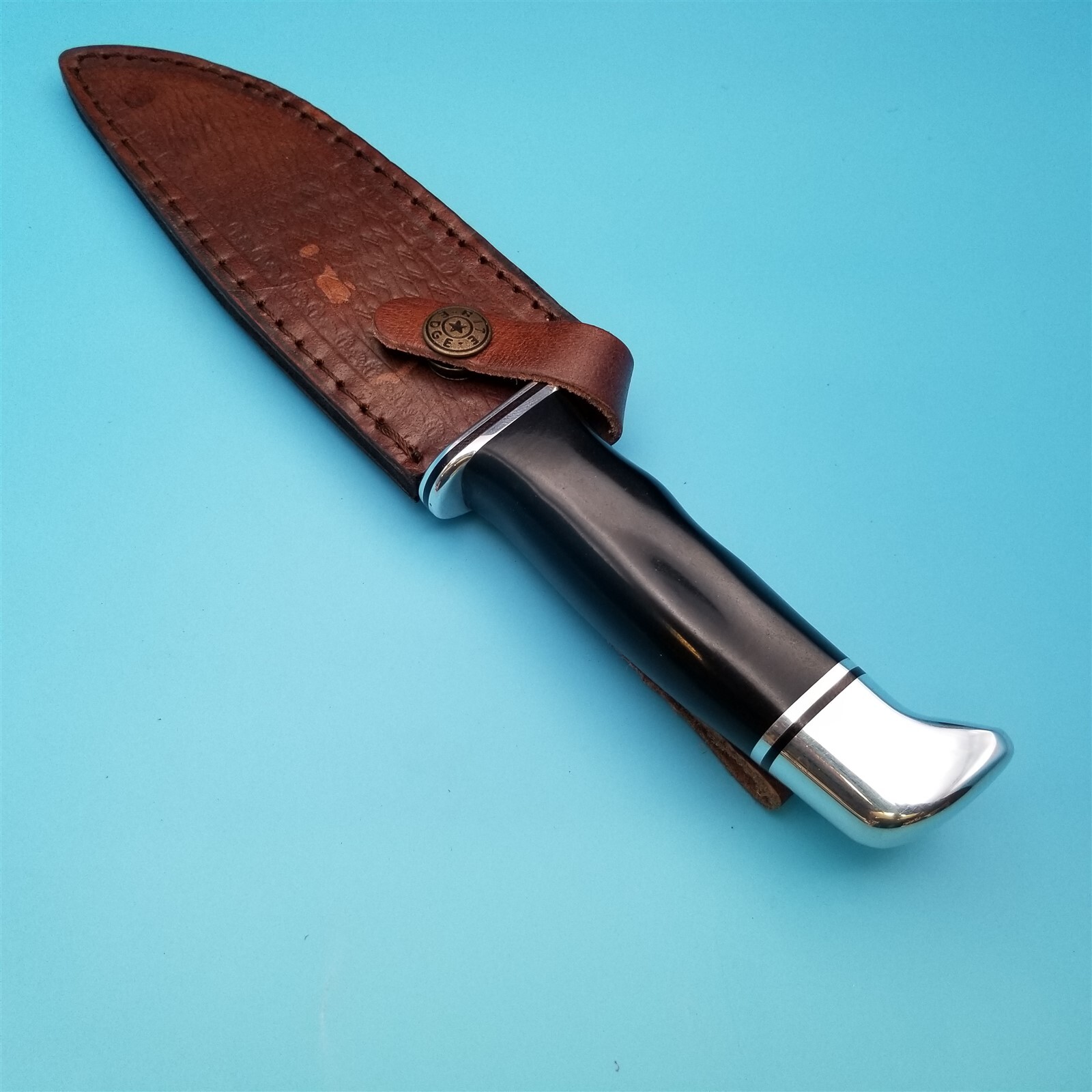 Knife Sheath Fixed Blade Leather Brown Basketweave Hunting Bowie 10.5″ x 6.75″