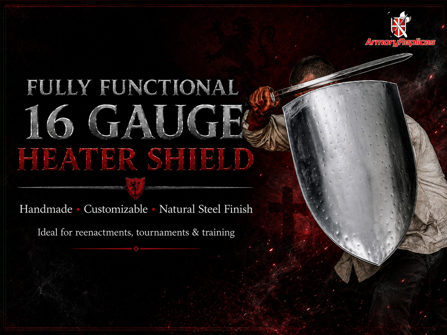 Handmade 16 Gauge Steel Medieval Heater Shield Reenactment Display Knight Shield