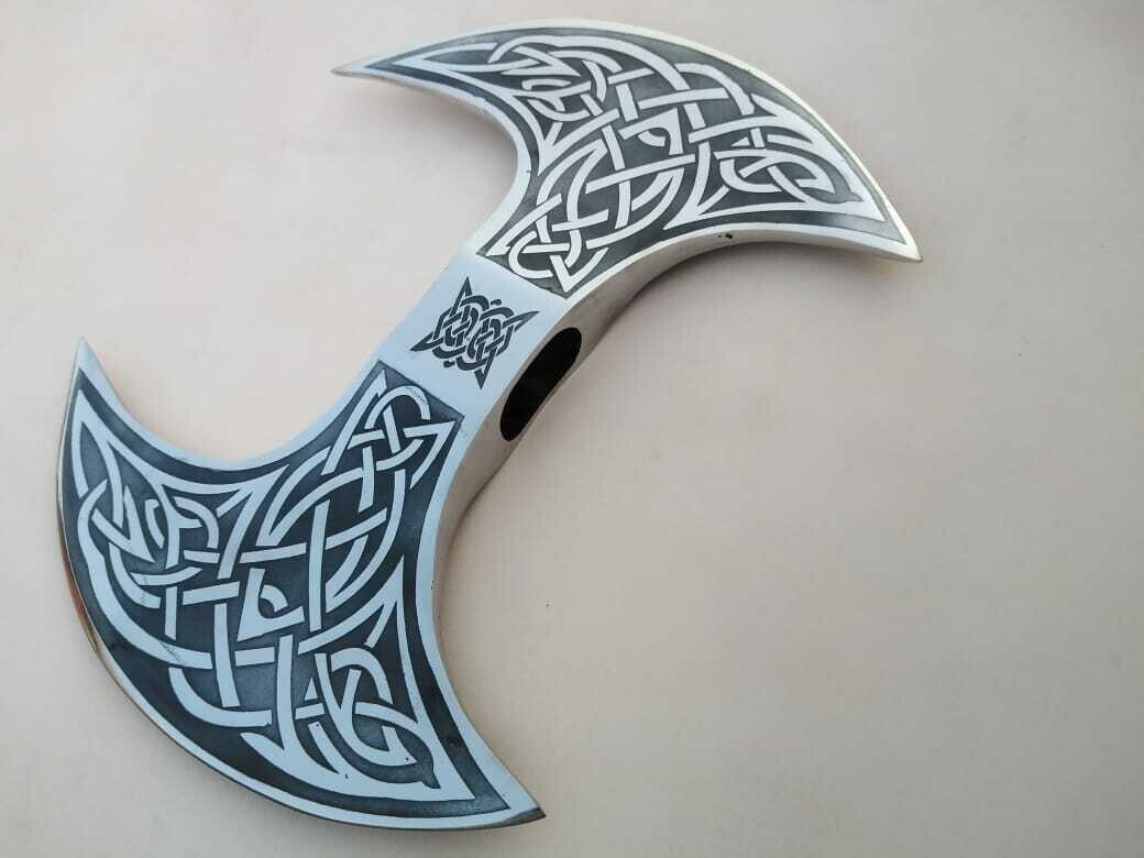Double Head Hand forged High carbon steel handmade Viking Axe With leather Shet
