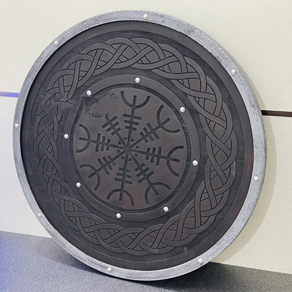Yggdrasil Larp Warrio Carved Viking Shield: Handcrafted 24-Inch Wood and Metal