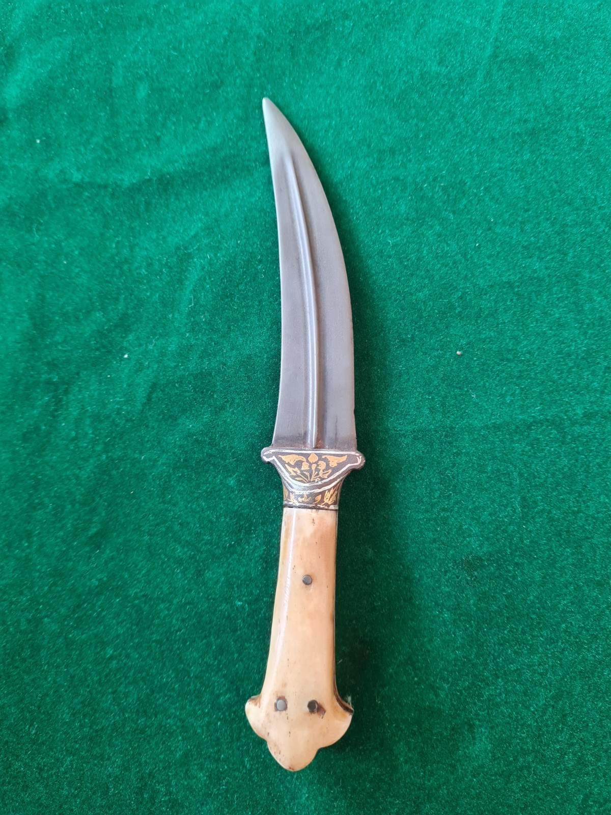 Rare Mughal Sikh tiger tooth wootz Gold damascened Khanda kard KNIFE khanjar