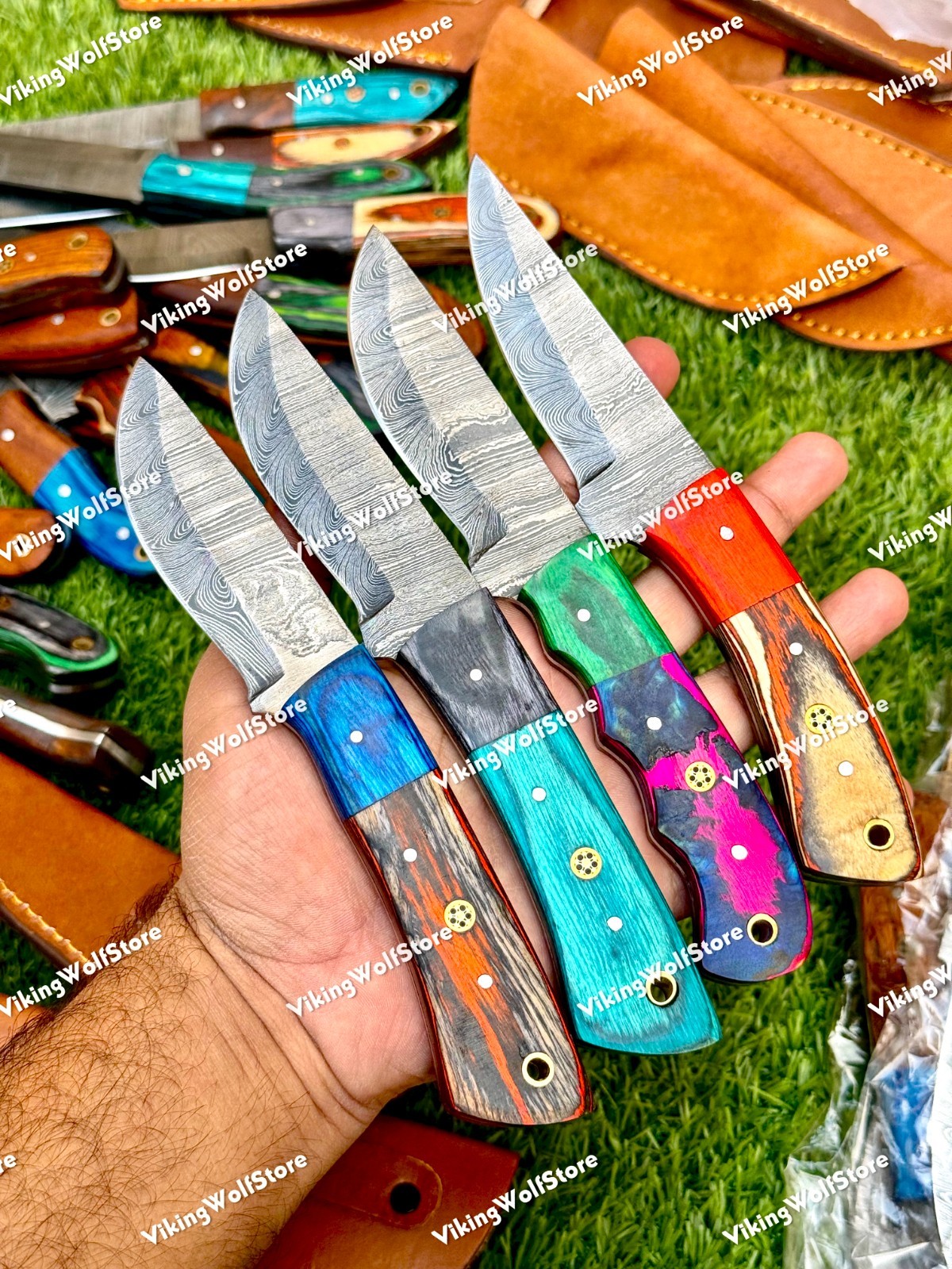 Lot of 20 Custom Handmade Damascus Steel 8″ Full Tang Skinner Hunting Knifes US.
