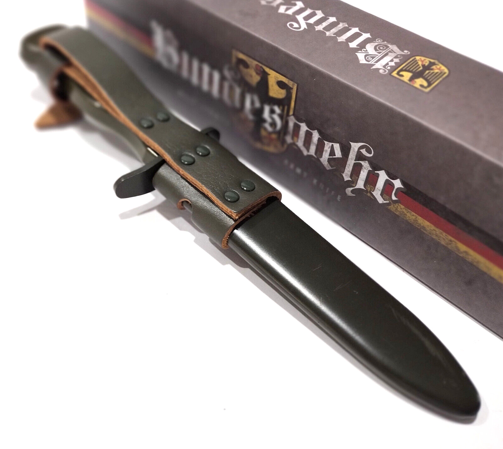 Bundeswehr Military Combat fixed bladed Trench field Knife OD Green Scabbard