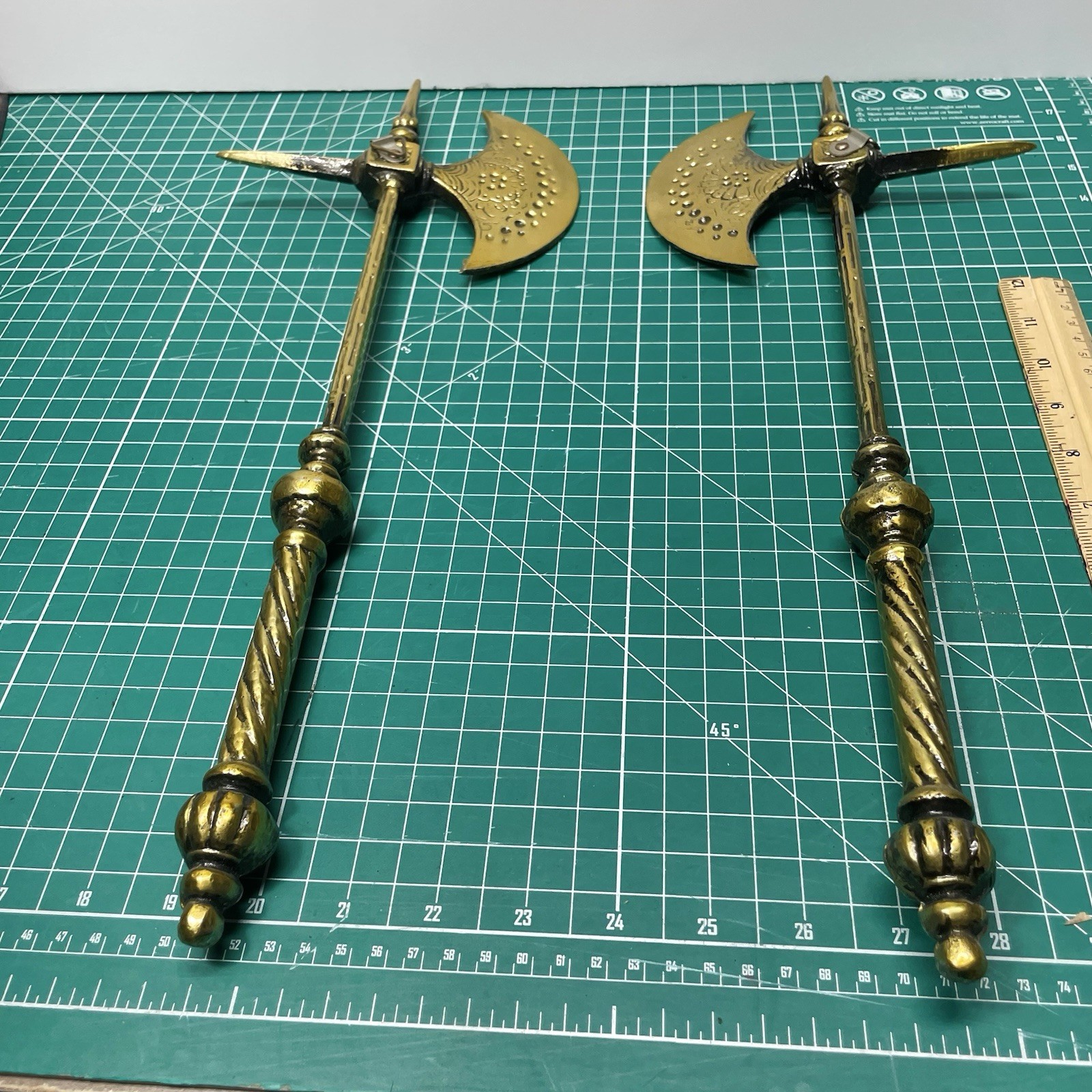 Vintage Metal Decorative Axes Pair Wall Mount Made In Japan Medieval Decor
