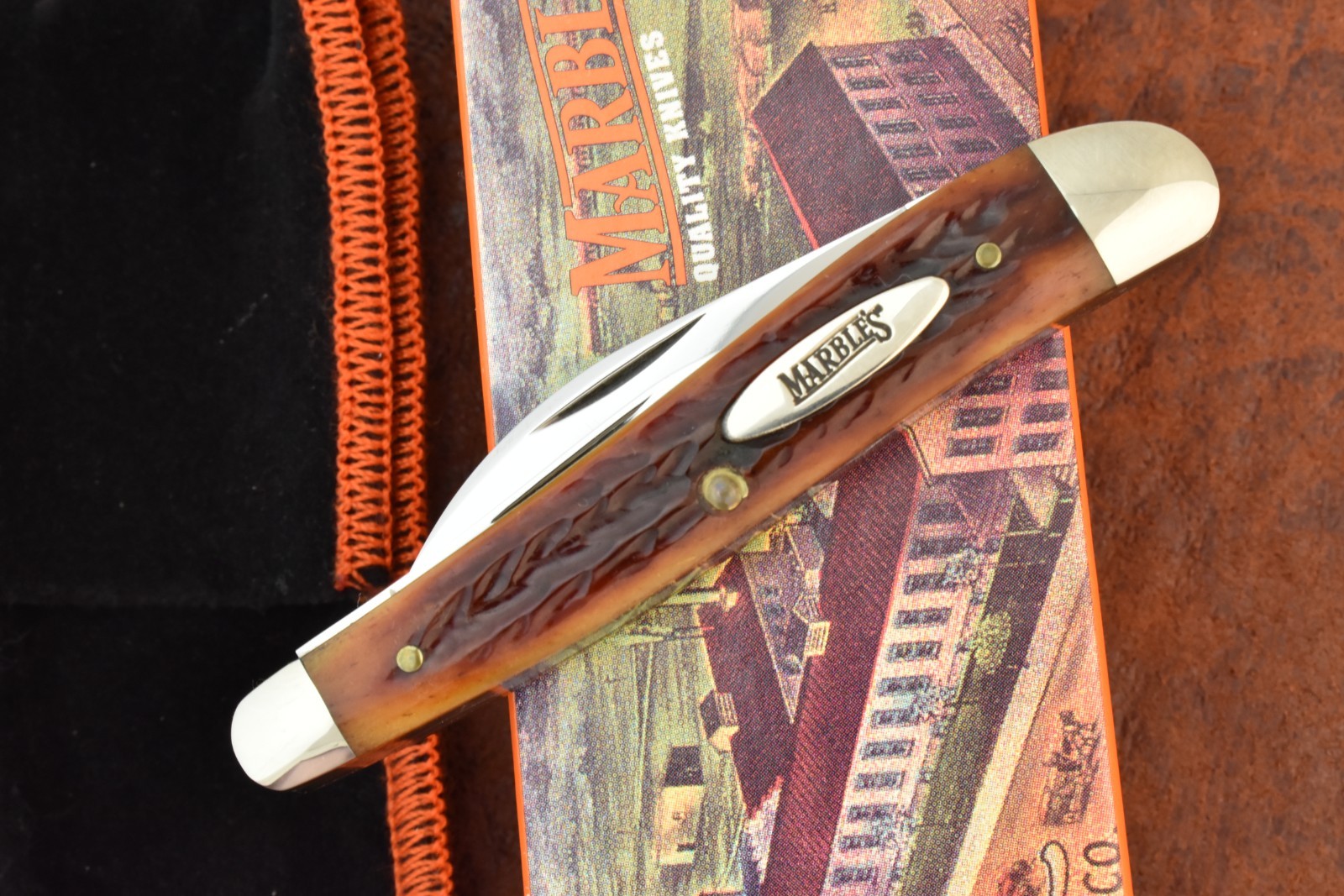 MARBLES MADE IN USA GLADSTONE MI AMBER BONE WHARNCLIFFE WHITTLER KNIFE (35834)