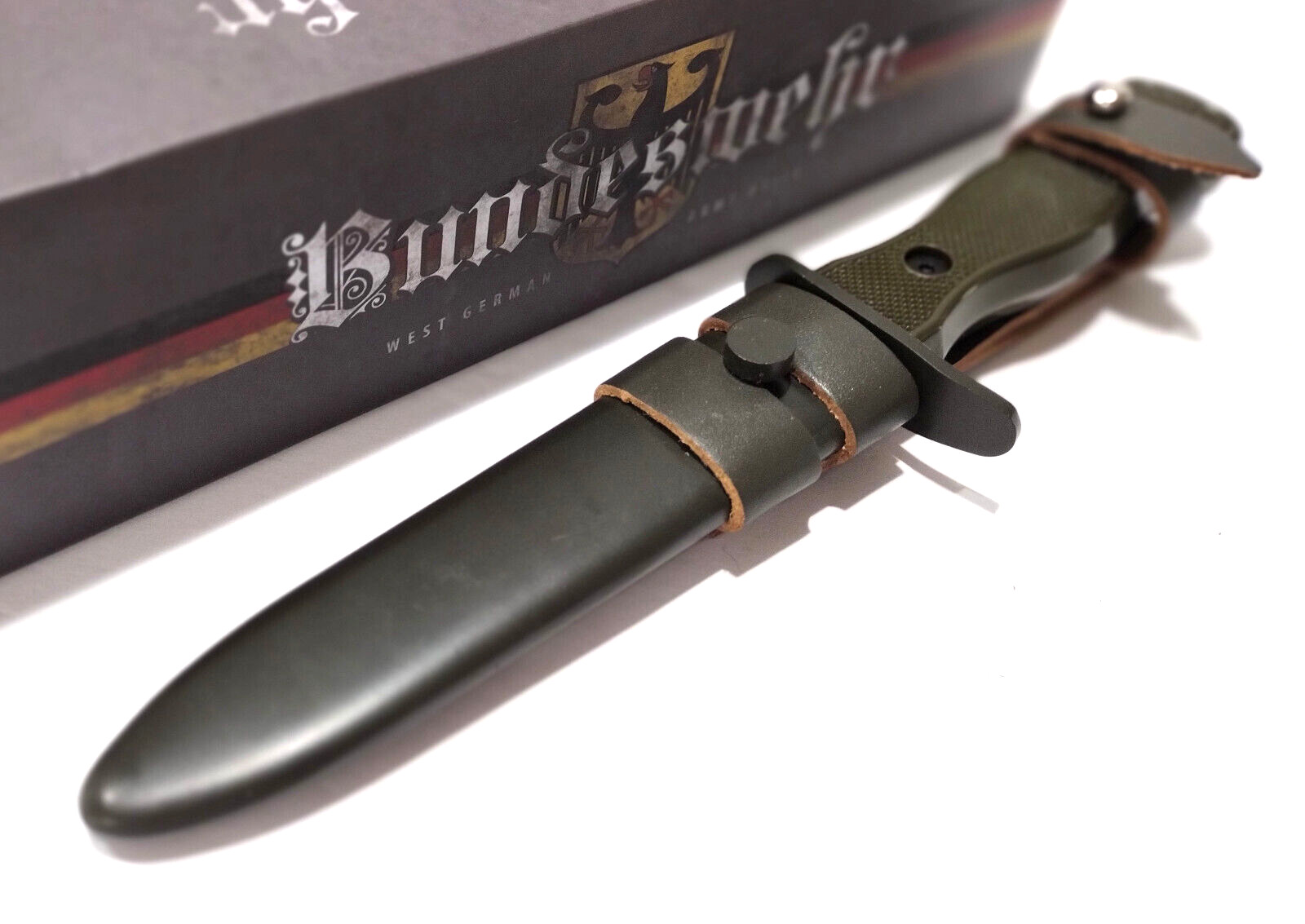 Bundeswehr Military Combat fixed bladed Trench field Knife OD Green Scabbard
