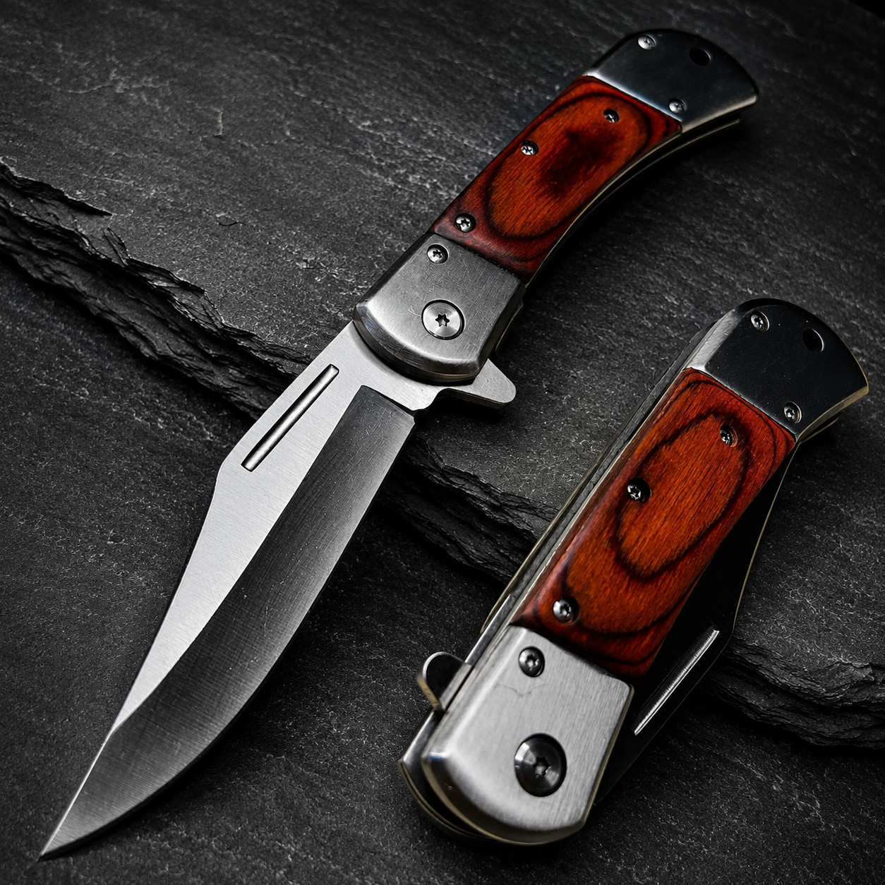 8.75” Wood Tactical Spring Assisted Open Blade Folding Pocket Knife Hunting -USA