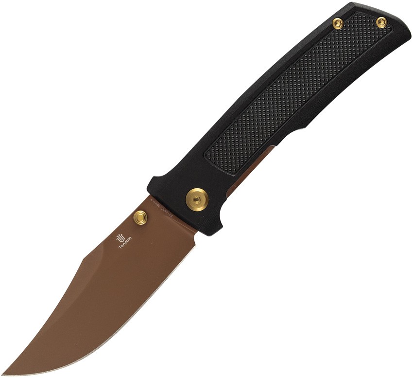 Tenable Knives Bison Linerlock Black Aluminum Folding Gold Nitro-V Knife 2108A3