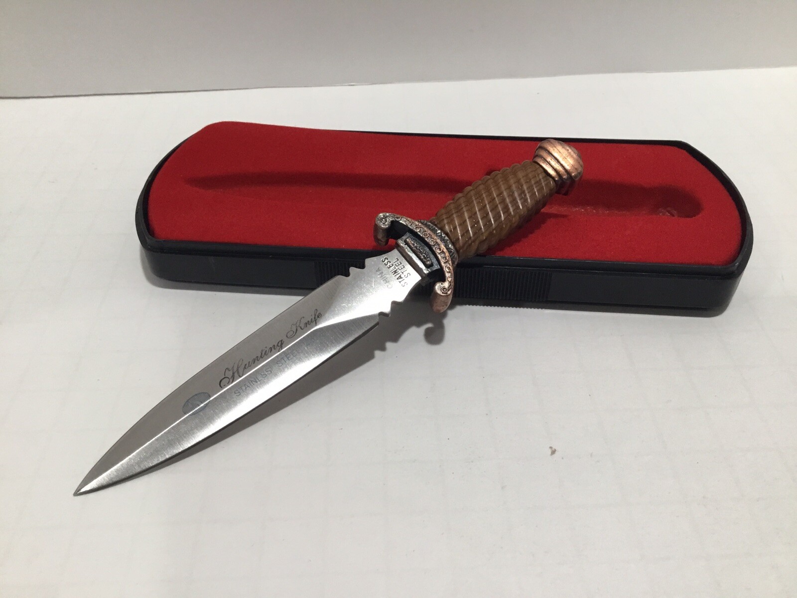 Stainless Steel Hunting Knife Letter Opener 6” Brass Colored Decorative Handle
