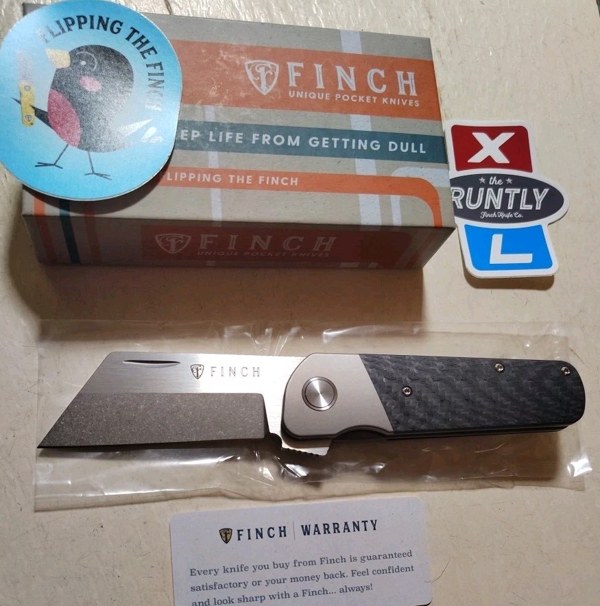 Finch Knife Co RUNTLY XL Dark Side Flipper 3.15″ M390 Wharnie Ti w/CF Handle