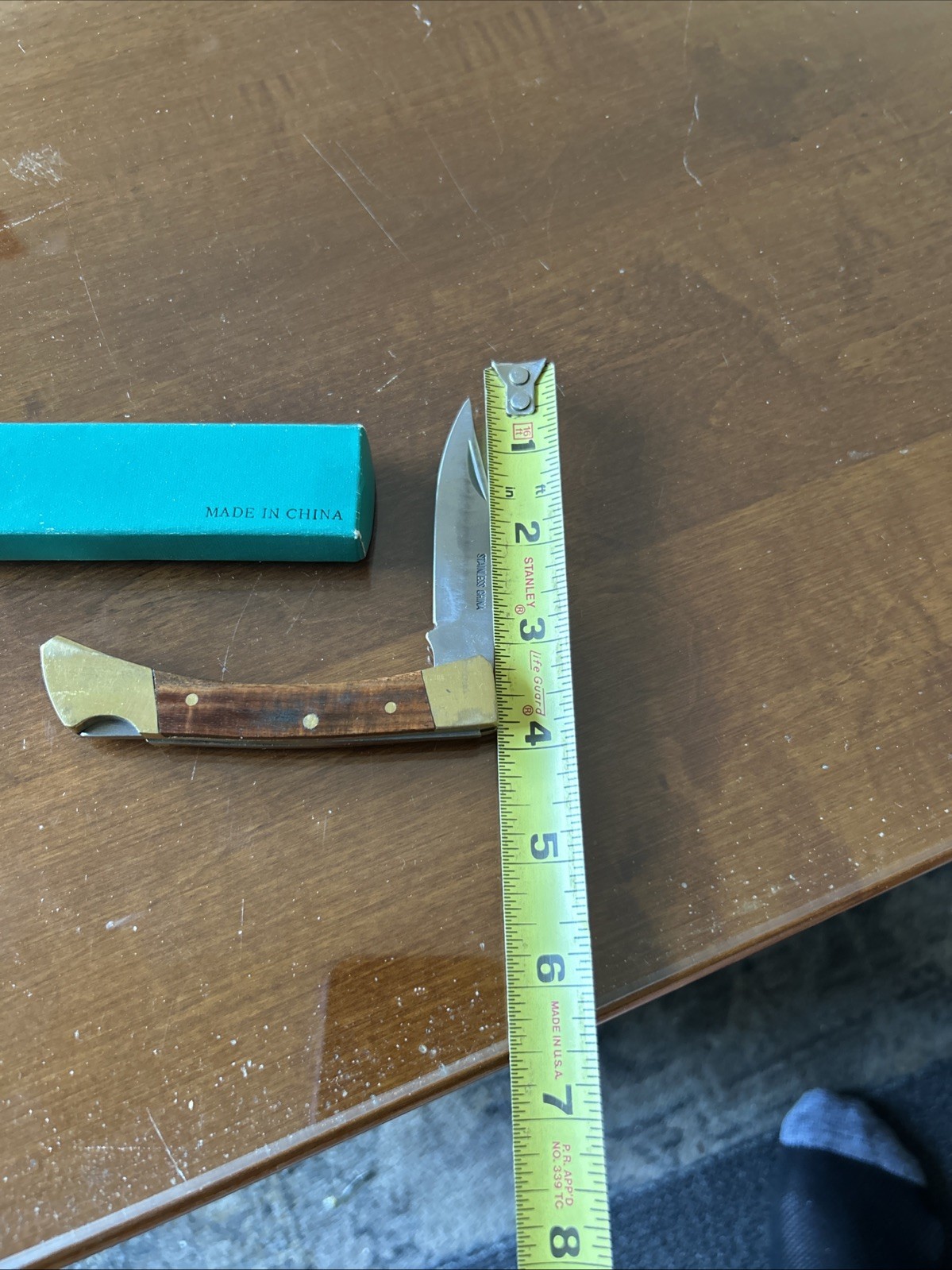 Wood and Brass Knife Pocket Knife Unused