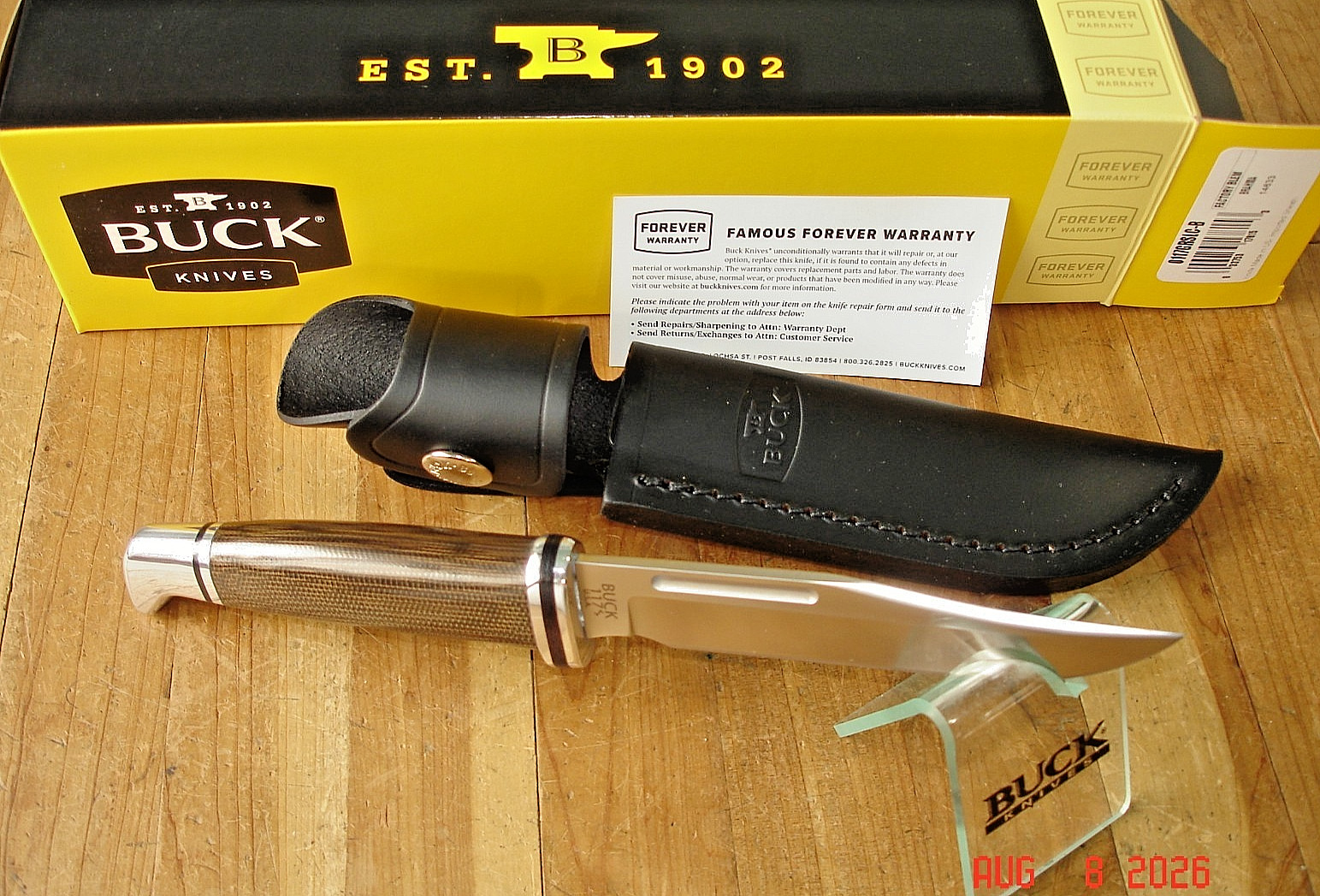 NIB FB BUCK KNIFE 117 BRAHMA BOS MAGNACUT BLADE 102 SIZE MICARTA HANDLE SHEATH