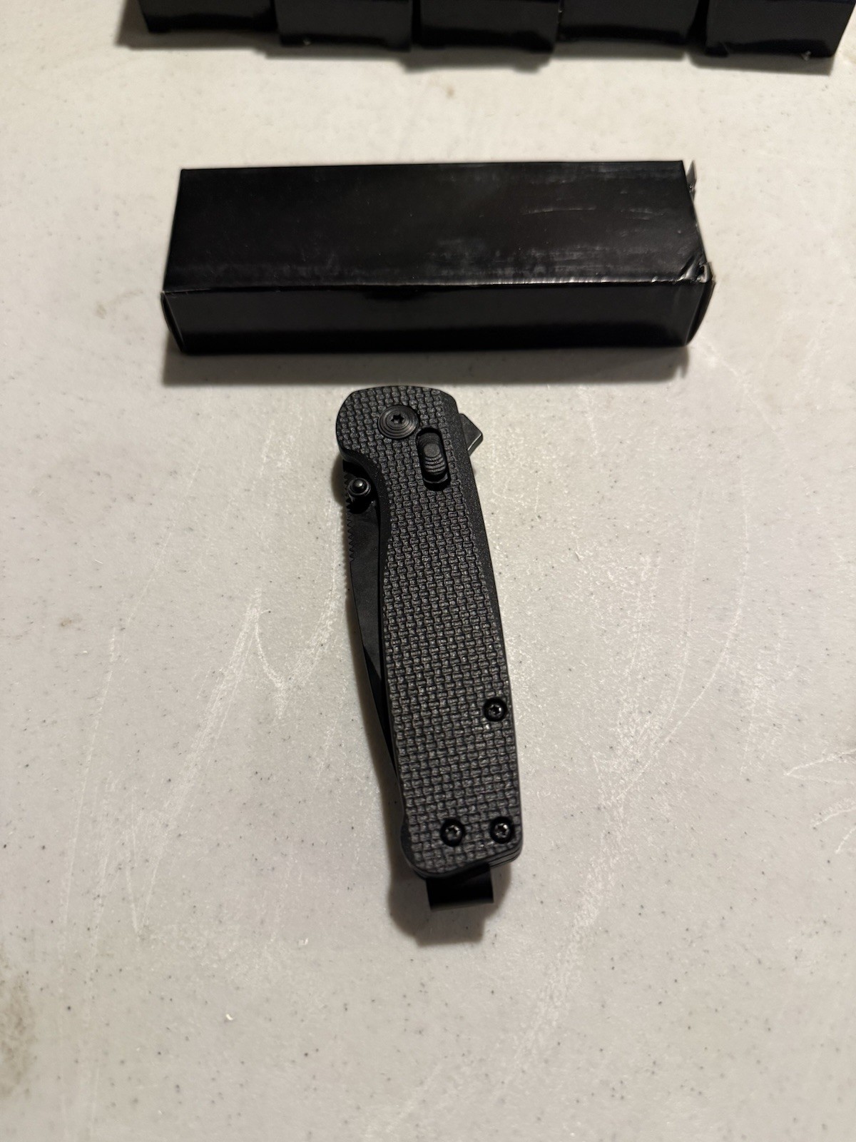Black Folding Pocketknife Drop Point Blade Textured Handle Manual Opening