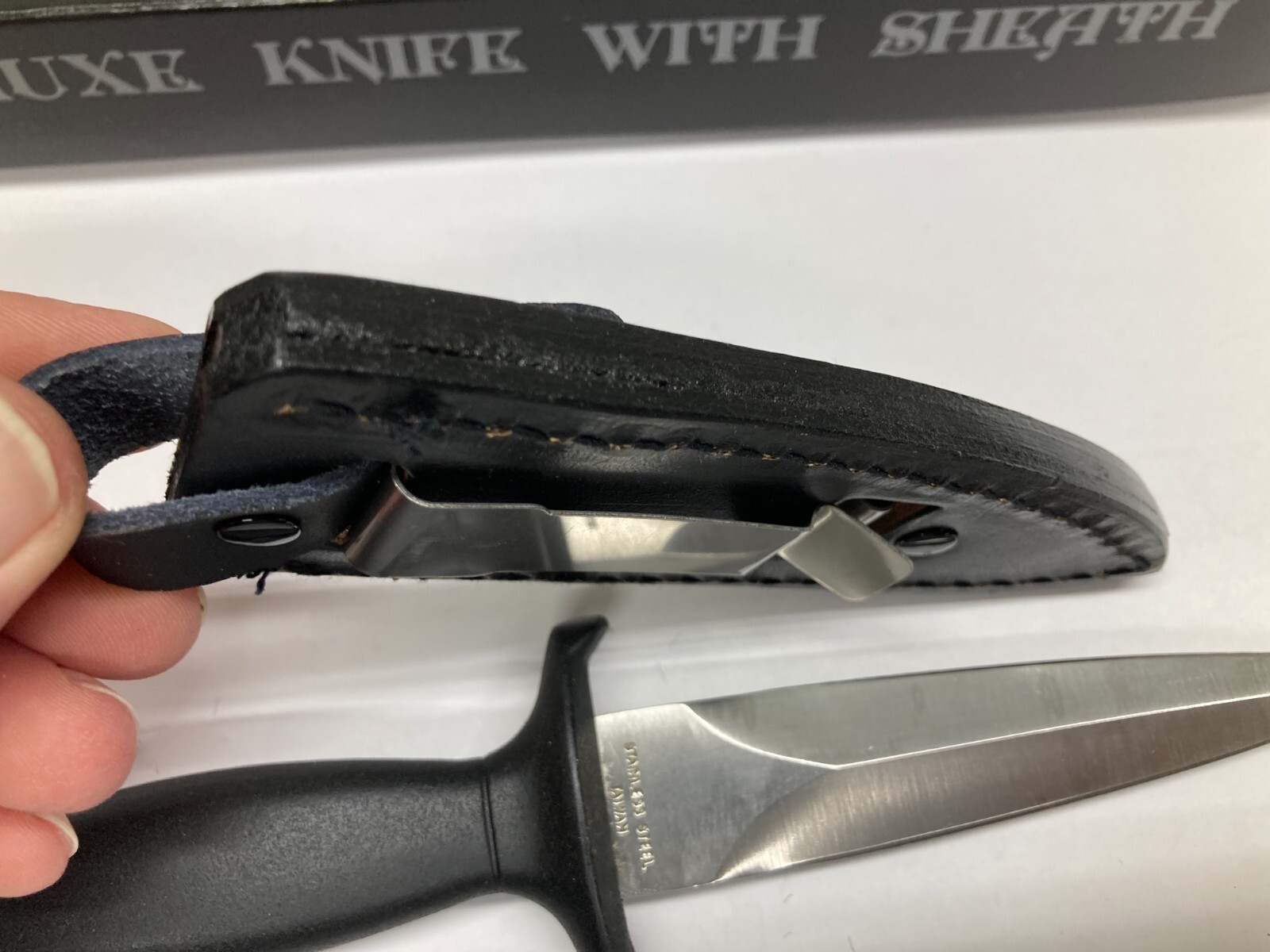 Fixed Blade Knife, Silver Blade, with Leather Sheath G-20L