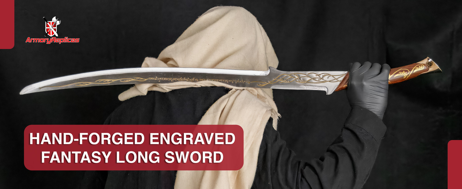 Hand-Forged Fantasy Long Sword: Engraved Carbon Steel Blade Decorative Scabbard