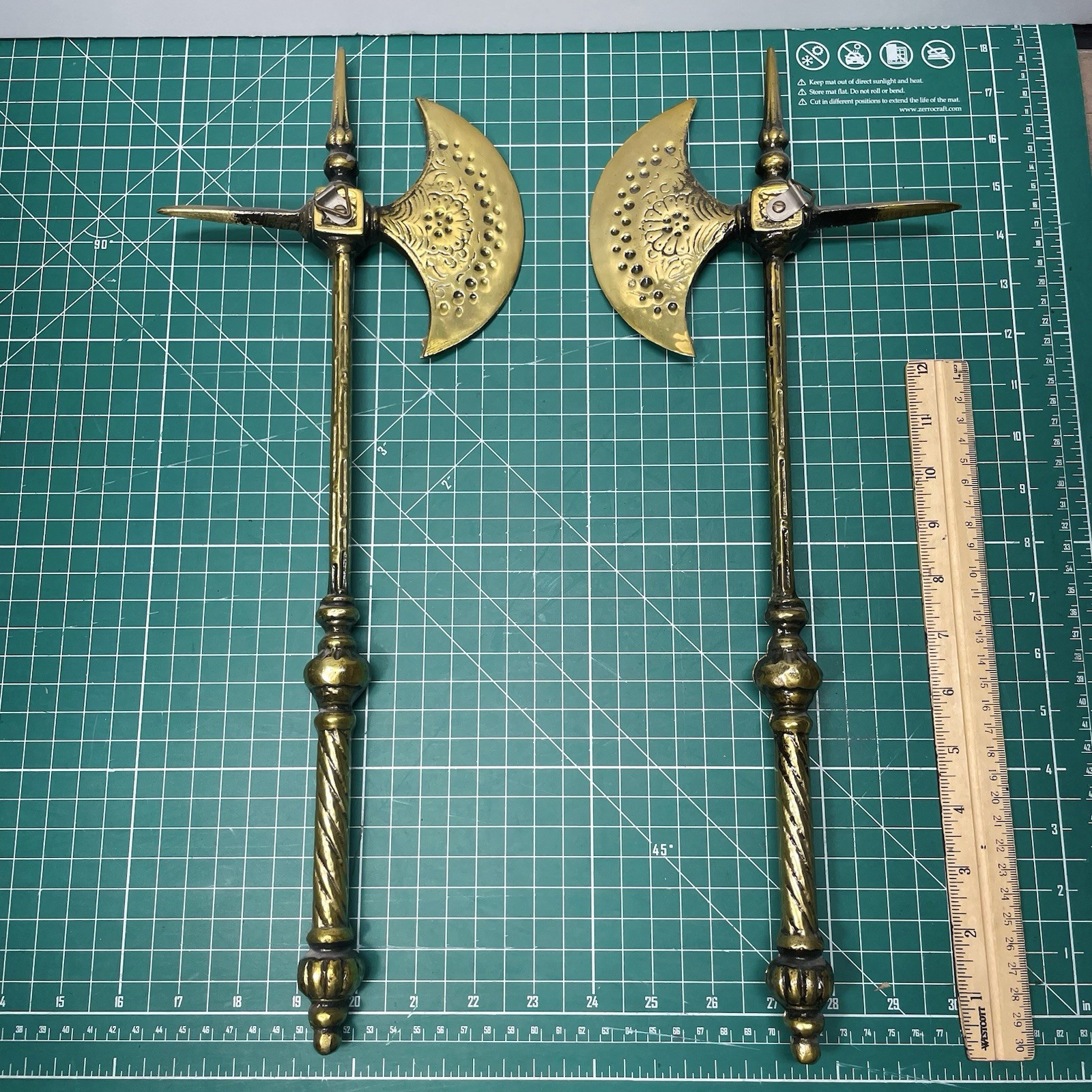 Vintage Metal Decorative Axes Pair Wall Mount Made In Japan Medieval Decor
