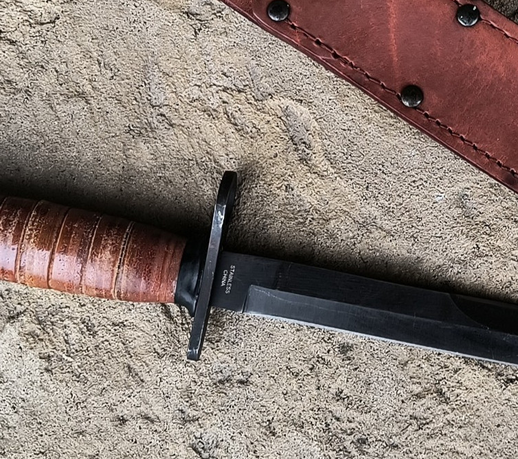 WWII M3 Trench Knife Replica Stacked Leather Dagger + M8 Style Sheath NEW