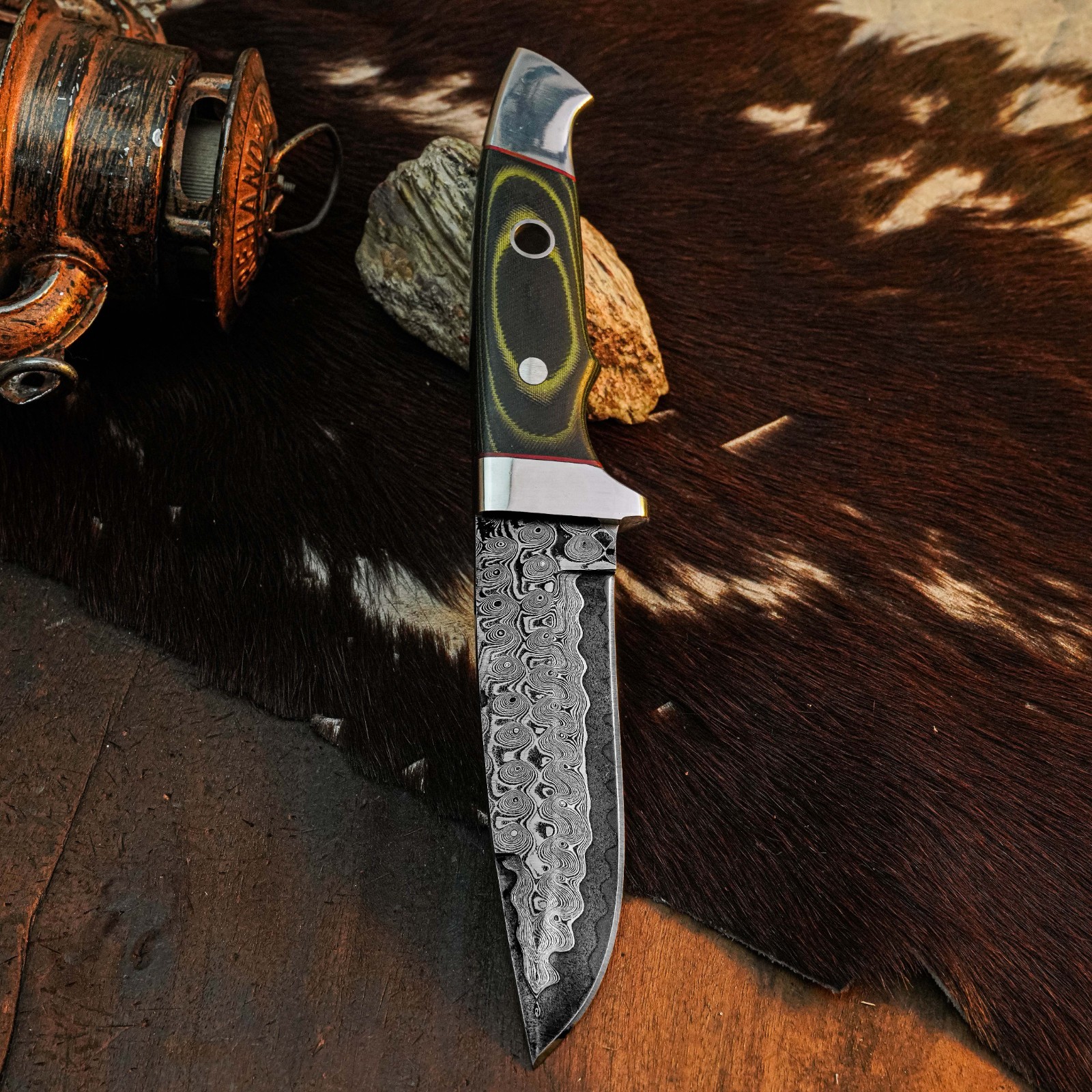 8.8″ Clip Point Knife Damascus Steel Hunting EDC Full Tang Blade Micarta Handle