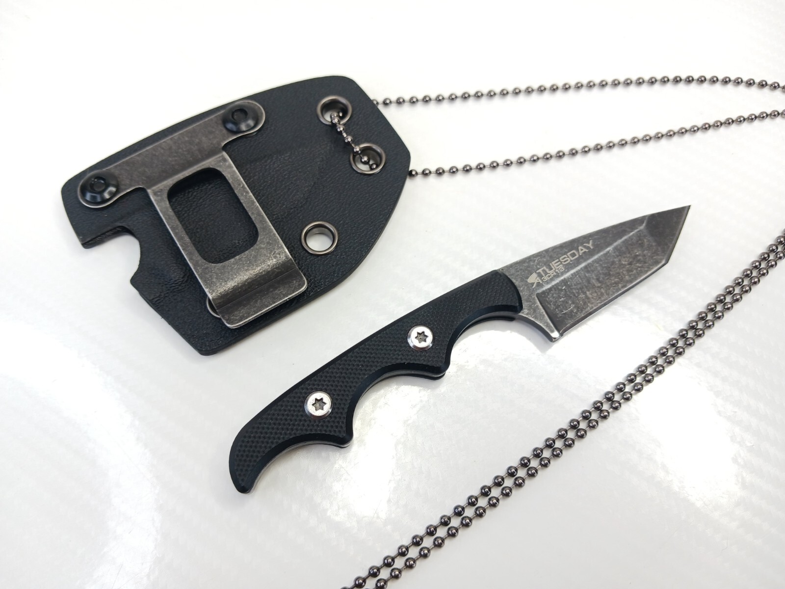 Tanto Horizontal Conceal Carry Fixed Blade Neck Knife Kydex Belt Clip Full-Tang