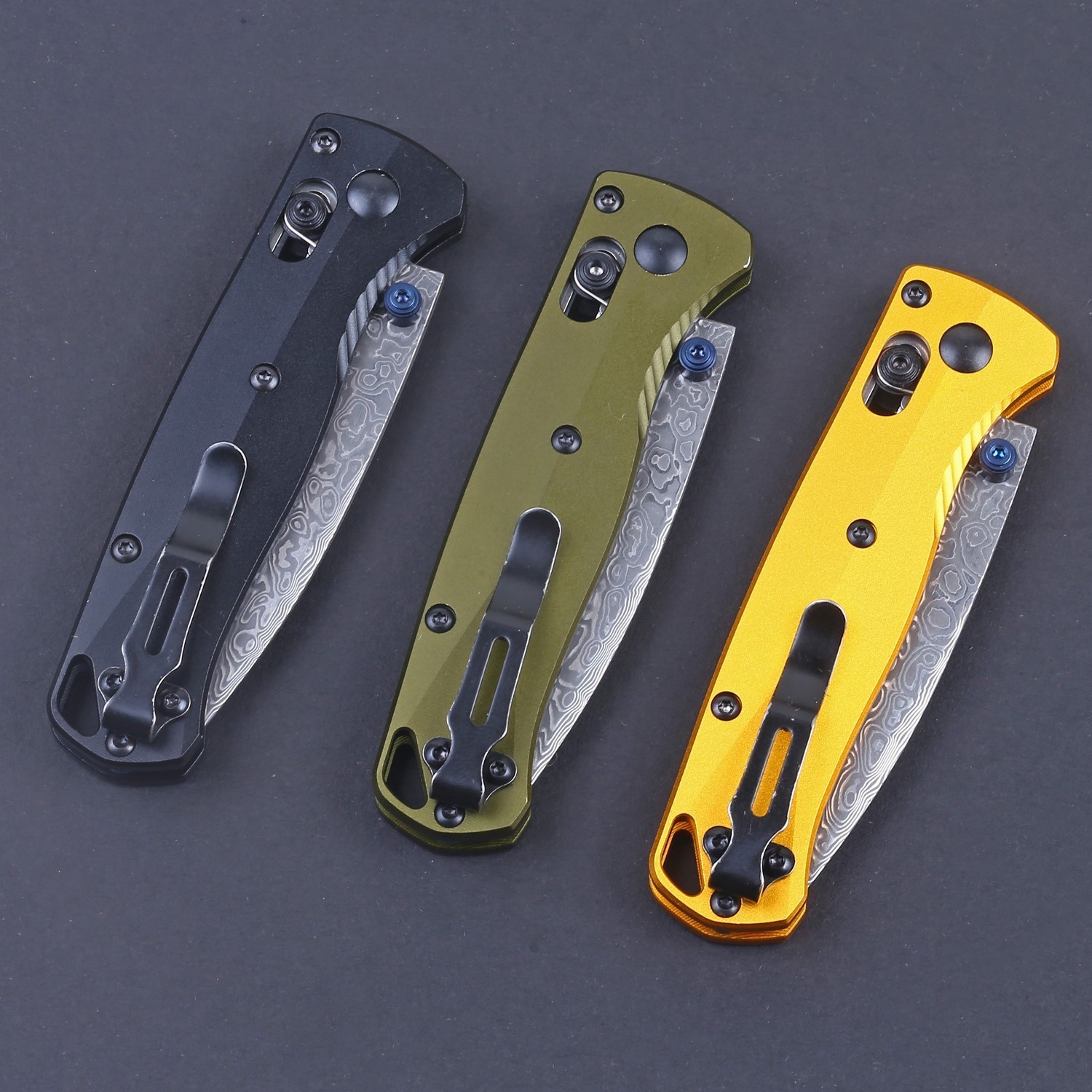 2025 New 535 Aluminum Green Handle Damascus Steel Blade Axis Lock Pocket Knife
