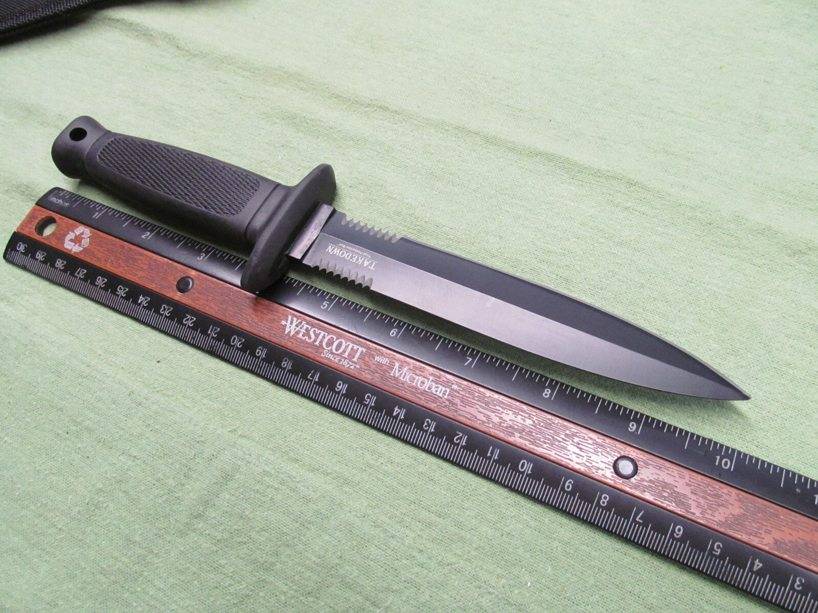 Takedown Branded 10″ Long Spear Point Fixed Blade Knife w/Rubber Handle & Sheath