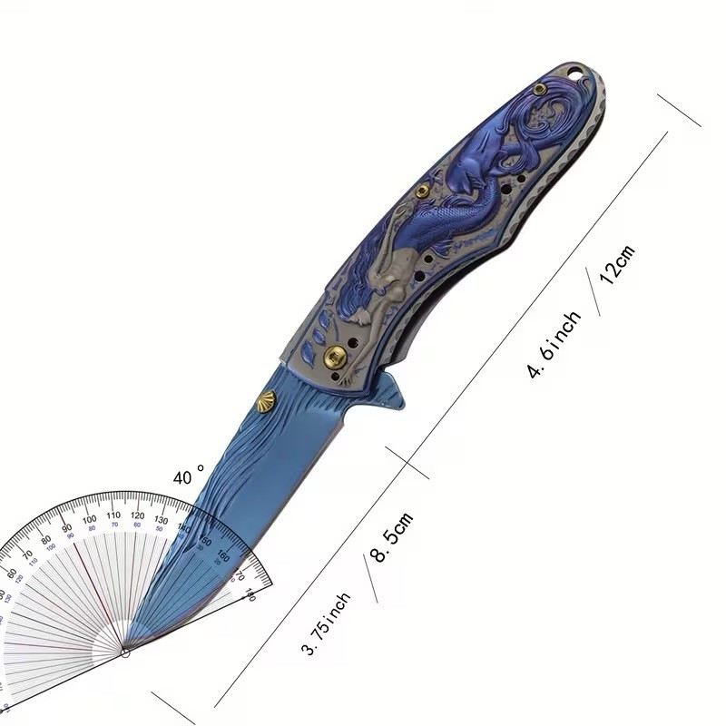 Blue Mermaid Dolphin Pocket Knife All Metal 3d Exquisite Beautiful 3d