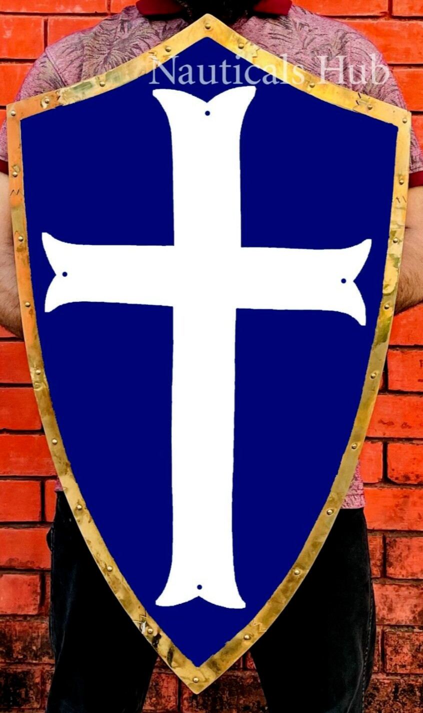 Medieval Templar Knight white Cross Battle Cosplay Reproduction armor shield