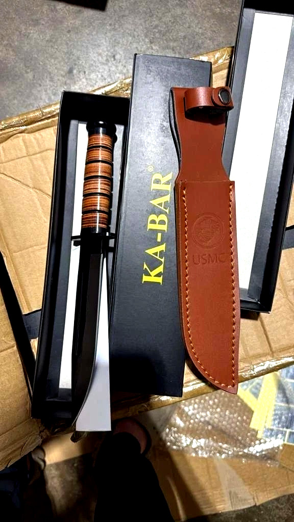 New KaBar 1217 Fighting/Utility Knife USMC Leather Sheath Straight Edge