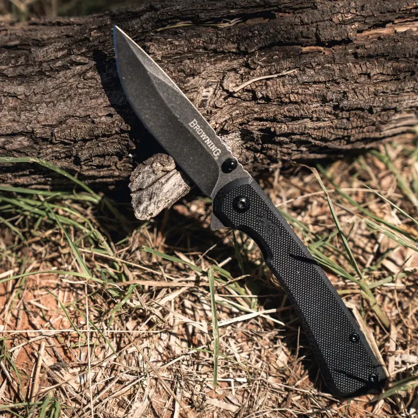 Browning Branded Rock Folding Knife 3″ 7Cr17MoV Steel Blade G10/Stainless Handle