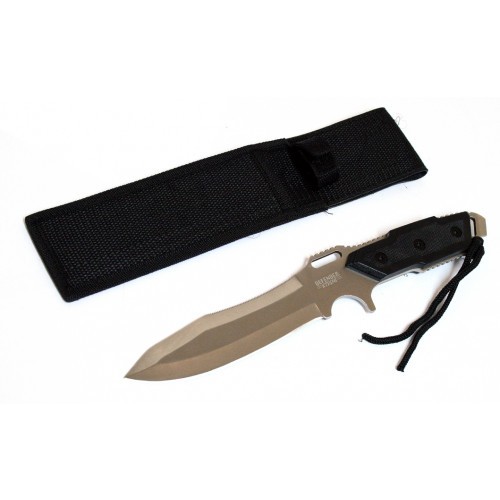 12″ Hunting Knives Steel Blade Silver & Black Knife Nylon Sheath